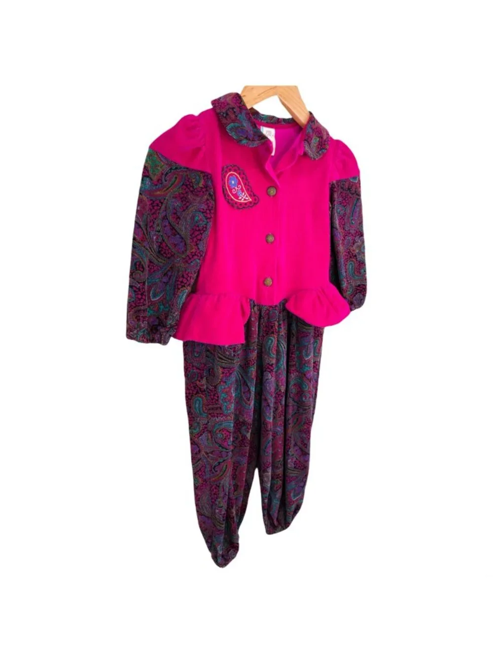 Vintage 80s Girls Epic Corduroy Peplum Jumper Outfit 3T